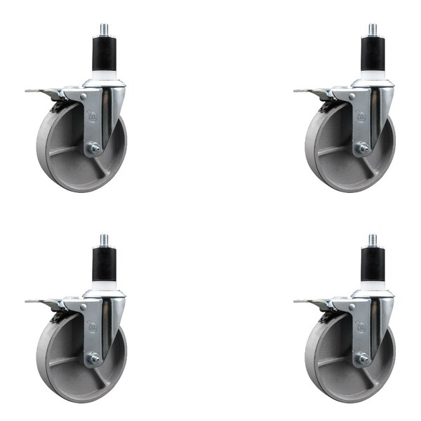 Service Caster 5'' Semi Steel Swivel 1-1/2'' Expanding Stem Caster Set Total Lock Brake, 4PK SCC-EXTTL20S514-SSS-112-4 - main